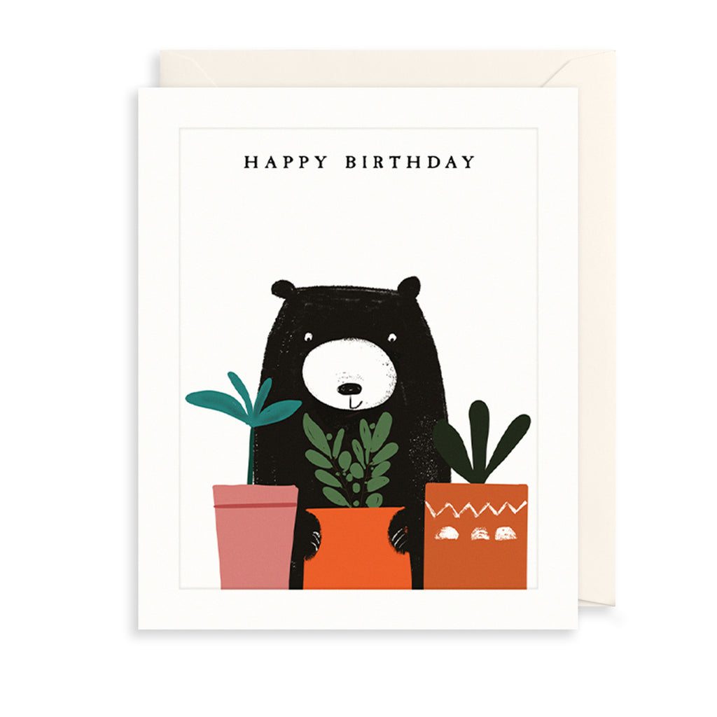 Bear & Potted Plants Greetings Card The Art File