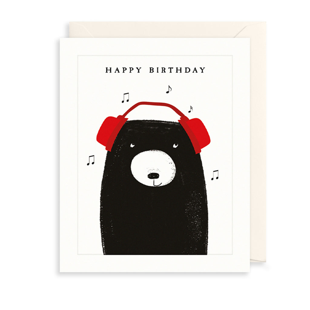 Bear Wearing Headphones Greetings Card The Art File