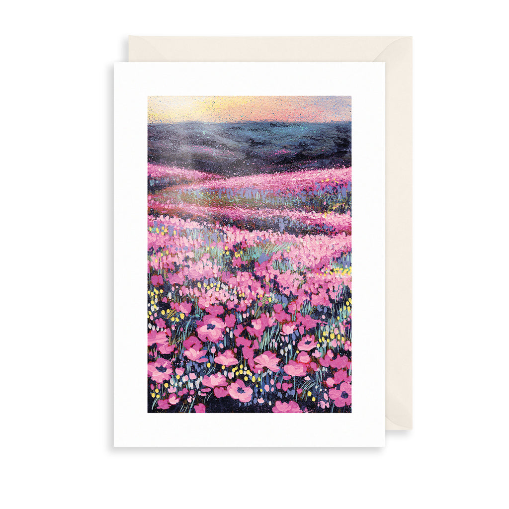 Pink Flower Field Greetings Card The Art File